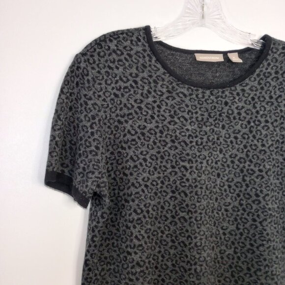 Nordstrom Wool Blend Black & Grey Leopard Pattern Knit Top - Picture 4 of 8